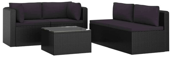 5 részes fekete polyrattan kerti társalgószett párnákkal