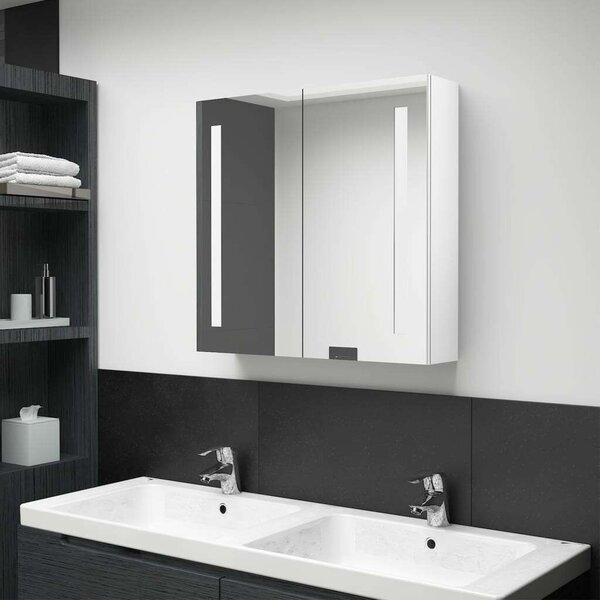 VidaXL fényes fehér LED-es tükrös fürdőszobaszekrény 62 x 14 x 60 cm