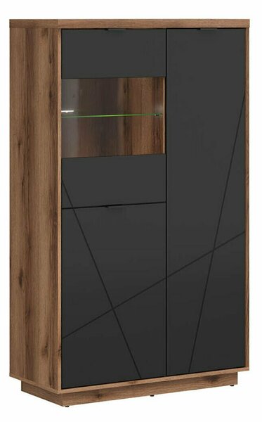 Könyvespolc Fivale 103, Ajtókkal, Zárt, Laminált forgácslap, Edzett üveg, 157x94x43cm, Sötét delanói tölgy, Fekete