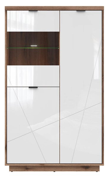 Könyvespolc Fivale 103, Zárt, Ajtókkal, Edzett üveg, Laminált forgácslap, 157x94x43cm, Sötét delanói tölgy, Fényes fehér