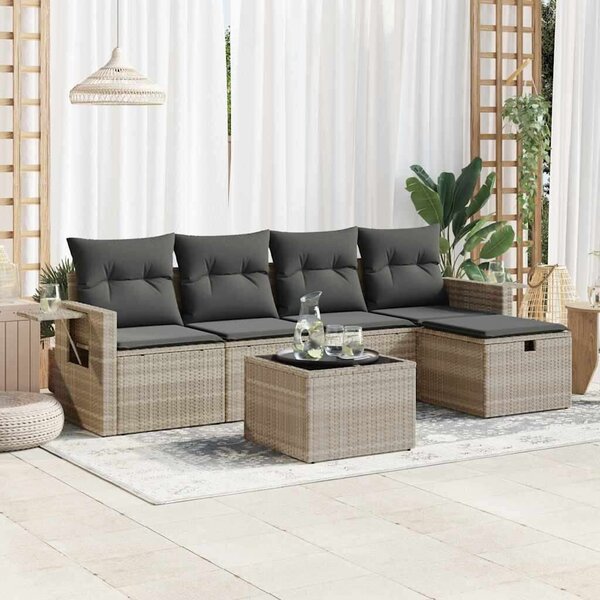 VidaXL Polyrattan Kerti Ülőgarnitúra - 6 részes - Világoszürke