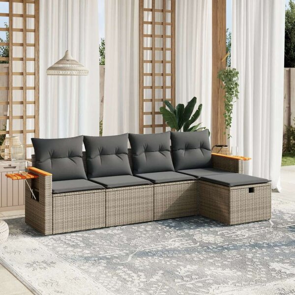VidaXL Polyrattan Kerti Ülőgarnitúra - 5 részes - Szürke