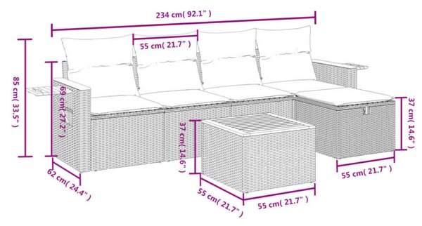 VidaXL Polyrattan Kerti Ülőgarnitúra - 6 Részes Szürke