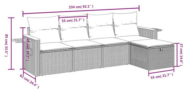 VidaXL Polyrattan Kerti Ülőgarnitúra - 5 részes - Szürke