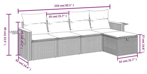 VidaXL Polyrattan Kerti Ülőgarnitúra - 5 részes - Szürke