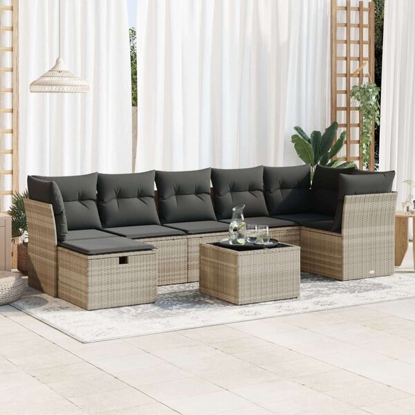 VidaXL Polyrattan Kerti Ülőgarnitúra - 8 részes - Világosszürke
