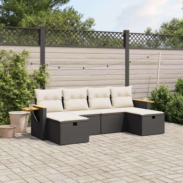 VidaXL Polyrattan Kerti Ülőgarnitúra - 6 részes - Fekete