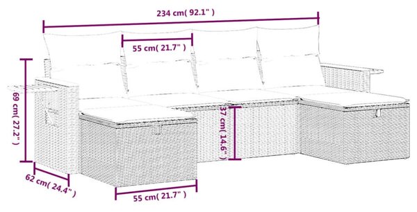 VidaXL Polyrattan Kerti Ülőgarnitúra - 6 részes - Fekete