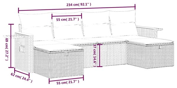 VidaXL Polyrattan Kerti Ülőgarnitúra - 6 részes - Fekete
