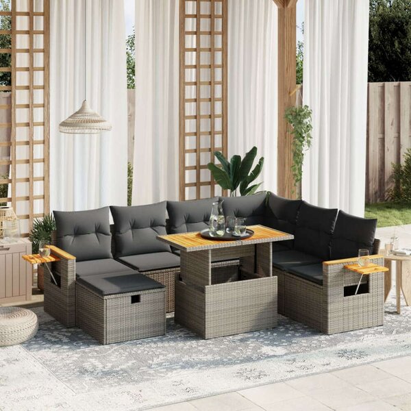 VidaXL Polyrattan Kerti Ülőgarnitúra - 8 részes - Szürke