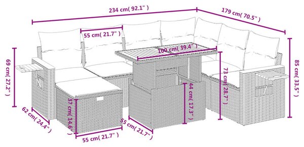 VidaXL Polyrattan Kerti Ülőgarnitúra - 8 részes - Szürke