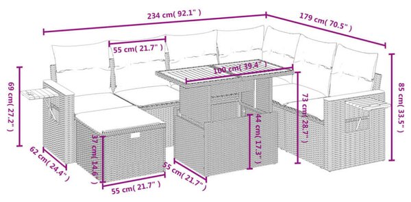 VidaXL Polyrattan Kerti Ülőgarnitúra - 8 részes - Szürke
