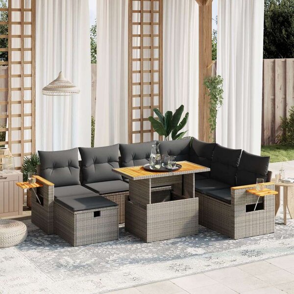 VidaXL Polyrattan Kerti Ülőgarnitúra - 8 részes - Szürke