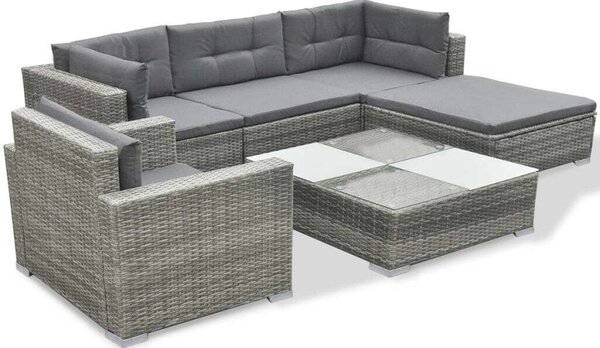 Polyrattan Kerti Bútorszett - 6 részes - Szürke