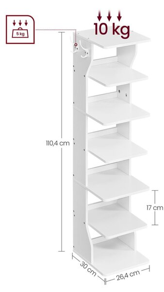 CINDY cipőtartó, 6 szint, 30x26,4x110,4 cm, fehér Vasagle