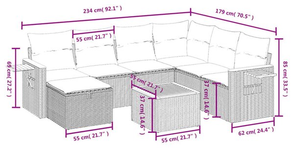 VidaXL Polyrattan Kerti Ülőgarnitúra - 8 részes - Szürke