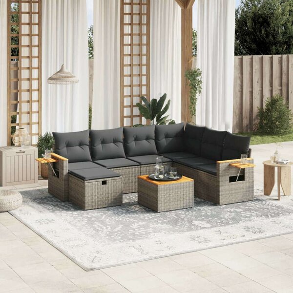 VidaXL Polyrattan Kerti Ülőgarnitúra - 8 részes - Szürke