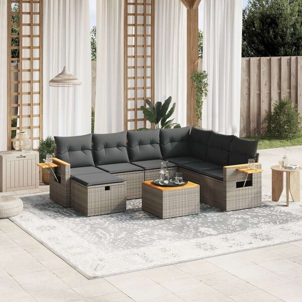 VidaXL Polyrattan Kerti Ülőgarnitúra - 8 részes - Szürke