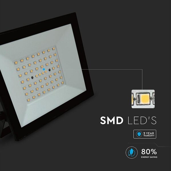 V-TAC FN-széria LED reflektor 50W természetes fehér, fekete házzal - SKU 23988