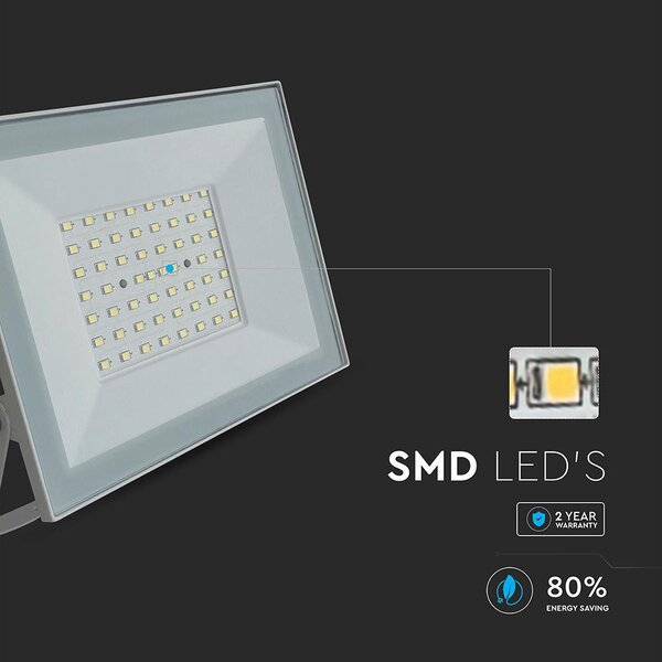 V-TAC FN-széria LED reflektor 50W természetes fehér, fehér házzal - SKU 23987