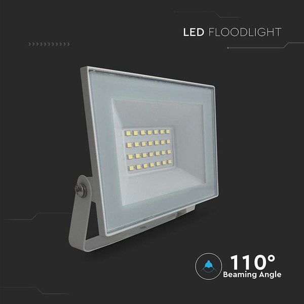 V-TAC FN-széria mini LED reflektor 20W természetes fehér, fehér házzal - SKU 23983