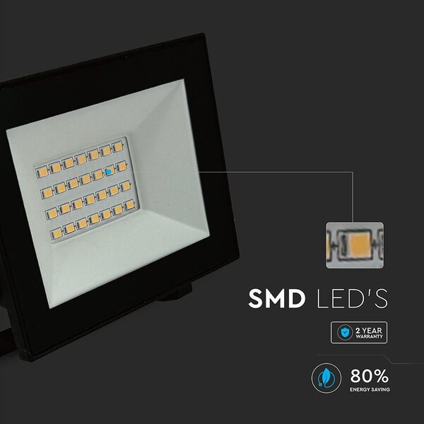 V-TAC FN-széria mini LED reflektor 20W természetes fehér, fekete házzal - SKU 23984