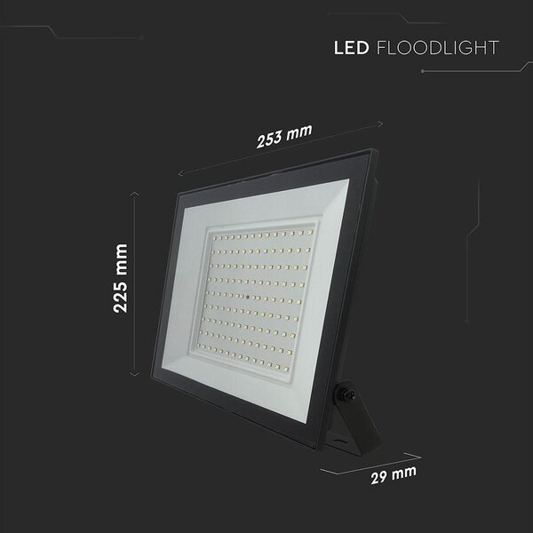 V-TAC FN-széria LED reflektor 100W természetes fehér, fekete házzal - SKU 23980