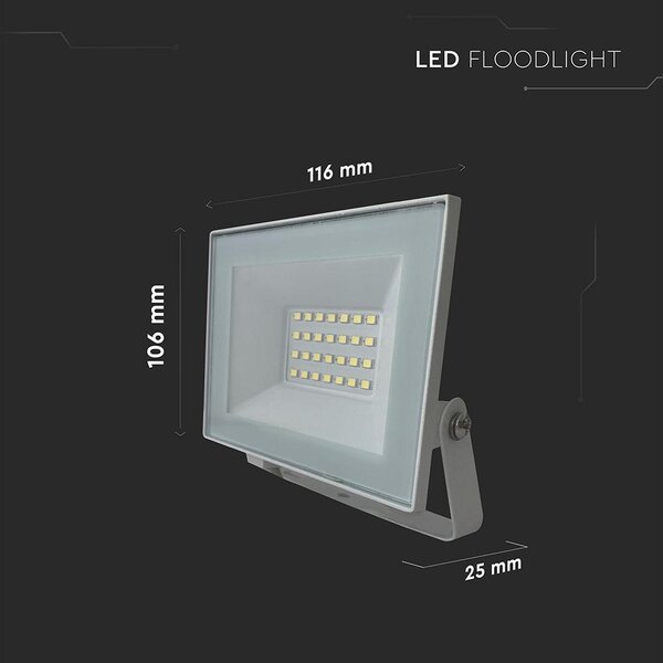 V-TAC FN-széria mini LED reflektor 20W természetes fehér, fehér házzal - SKU 23983
