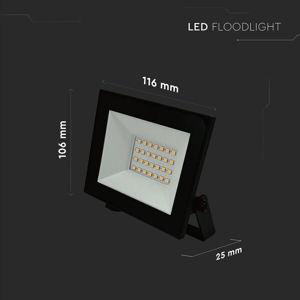 V-TAC FN-széria mini LED reflektor 20W természetes fehér, fekete házzal - SKU 23984