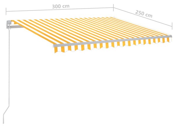 Sárga és fehér kézzel kihúzható LED-es napellenző 300 x 250 cm