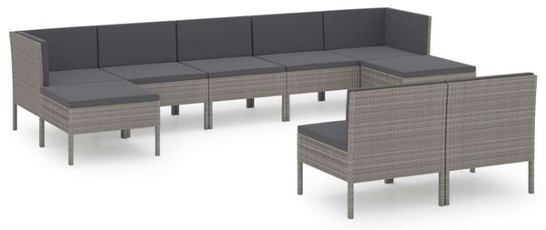 Polyrattan Kerti Bútorszett - 9 részes - Szürke