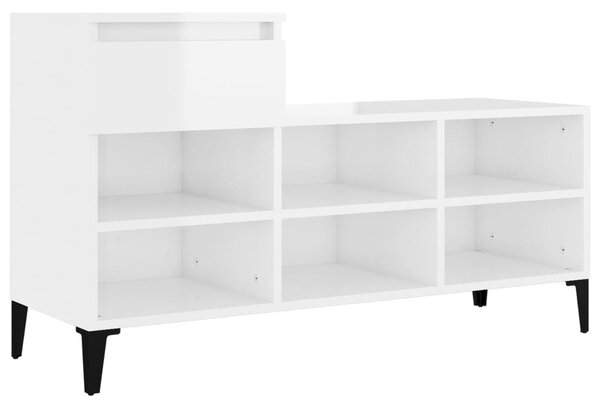 Magasfényű fehér szerelt fa cipősszekrény 102x36x60 cm