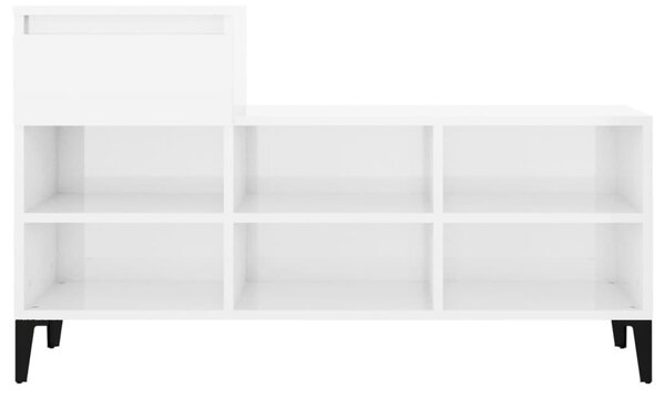 Magasfényű fehér szerelt fa cipősszekrény 102x36x60 cm
