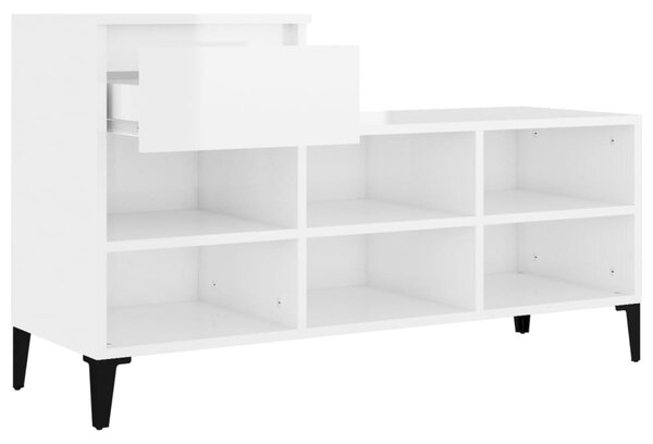 Magasfényű fehér szerelt fa cipősszekrény 102x36x60 cm