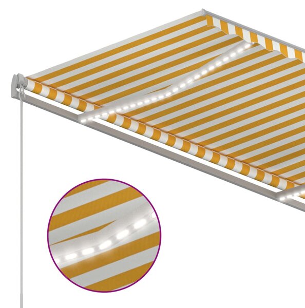 Sárga és fehér kézzel kihúzható LED-es napellenző 300 x 250 cm