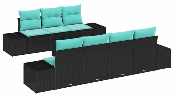 VidaXL Kerti Kanapé Szett 8 db Fekete polirattan