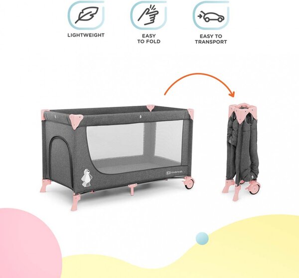 Kinderkraft JOY multifunkciós utazóágy - pink