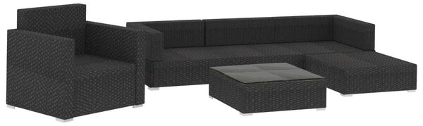 Polyrattan Kerti Bútorszett - 6 részes - Fekete