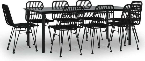 Kertbútor - Fekete Polyrattan Étkezőgarnitúra - 9 részes