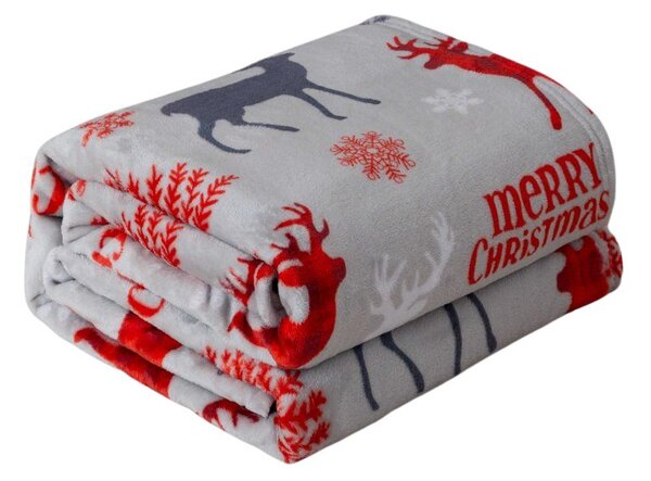 MERRY CHRISTMAS DEER karácsonyi mikroplüss szürke pléd Méret: 200 x 220 cm