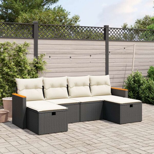 VidaXL Polyrattan Kerti Ülőgarnitúra - 6 részes - Fekete