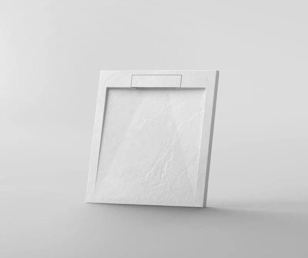 Viva ES zuhanytálca - kőhatású, strukturált pala, kompozit ásvány - matt fehér - 90 x 90 x 3 cm