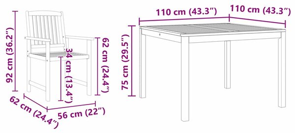 VidaXL 3 részes Kerti Étkezőszett Tömör Akácfából