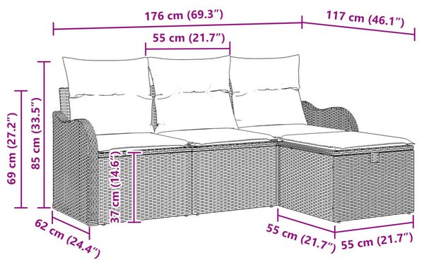 4 darabos Kert Kanapé Szett Párnával Világosszürke Poli Rattan