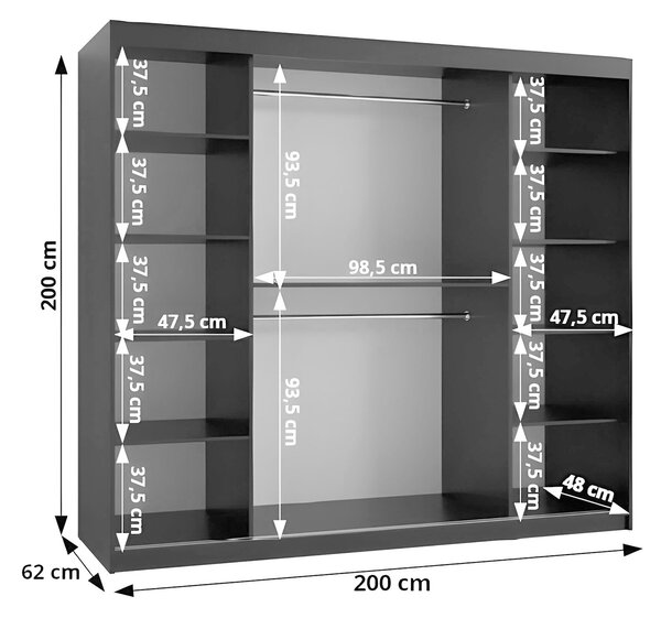 RUBINO T1 ruhásszekrény 200x200x62 - kasmír