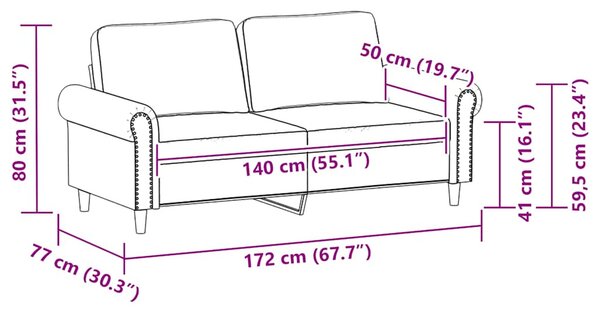 2 személyes szürke műbőr kanapé 140 cm