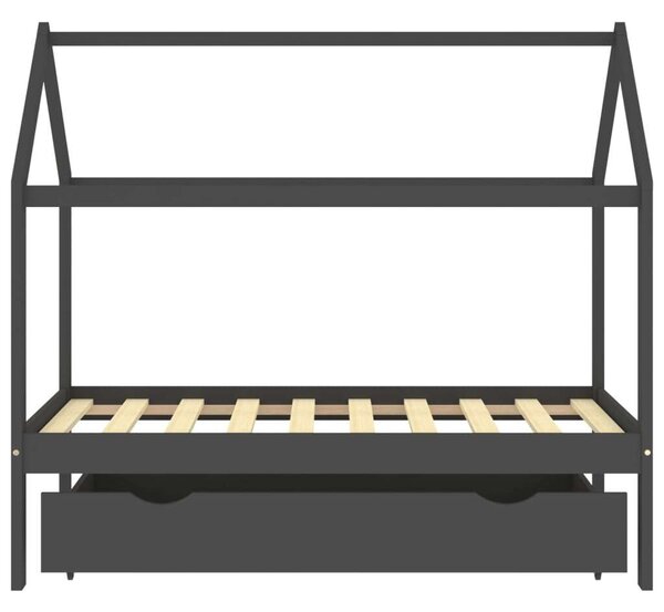 Sötétszürke tömör fenyőfa gyerekágykeret fiókkal 80 x 160 cm