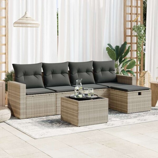 Polyrattan Kerti Ülőgarnitúra - 6 részes - Világosszürke