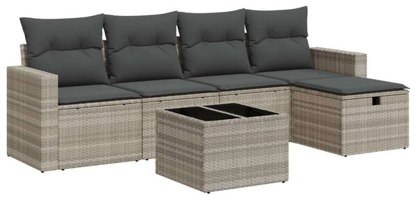 Polyrattan Kerti Ülőgarnitúra - 6 részes - Világosszürke