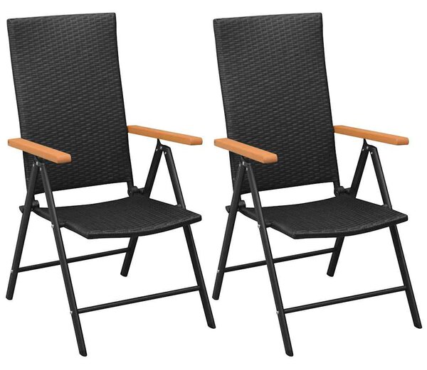 2 db fekete rakásolható polyrattan kerti szék
